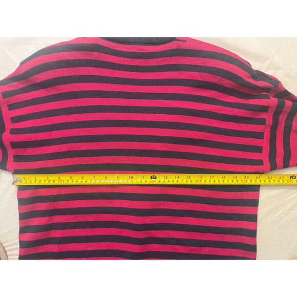 St. John Sportswear Navy/Magenta Striped V-Neck Cardigan Sweater Size: M - VTG - Picture 8 of 15